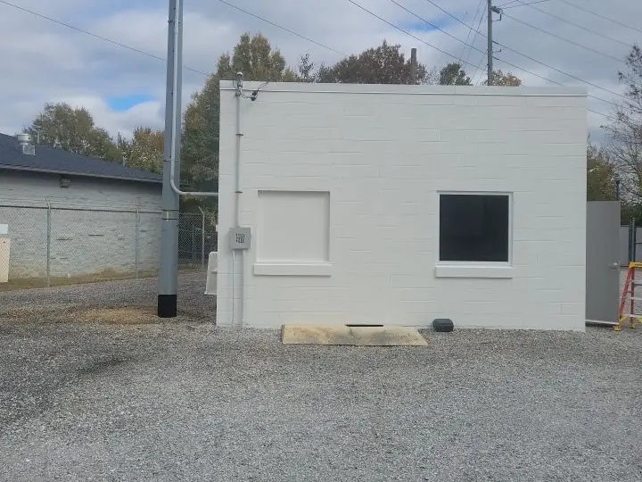 A commercial building finished in white