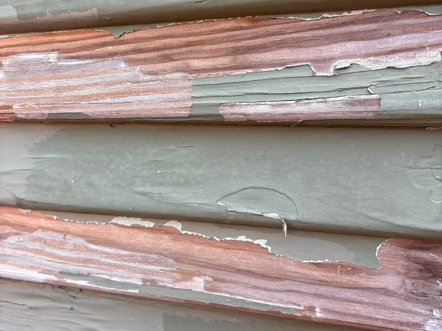 Peeling paint lifting off lap siding